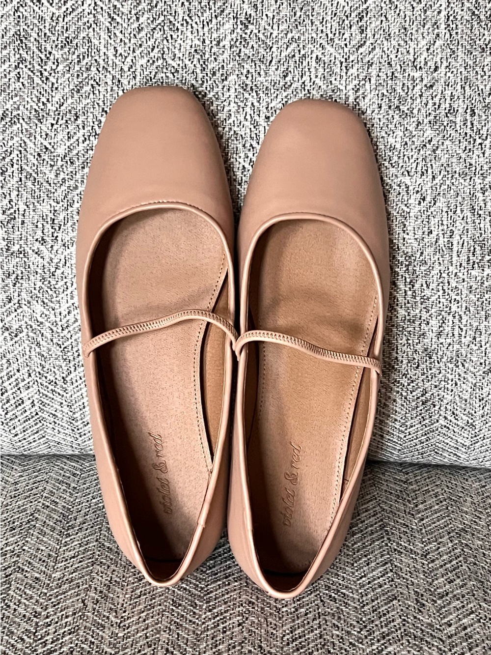 Women's Blush Leather Ballet Flats with Strap